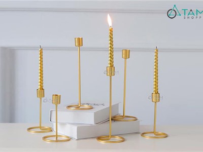 Chân nến cắm nến cây taper màu vàng đồng H-CHN-15